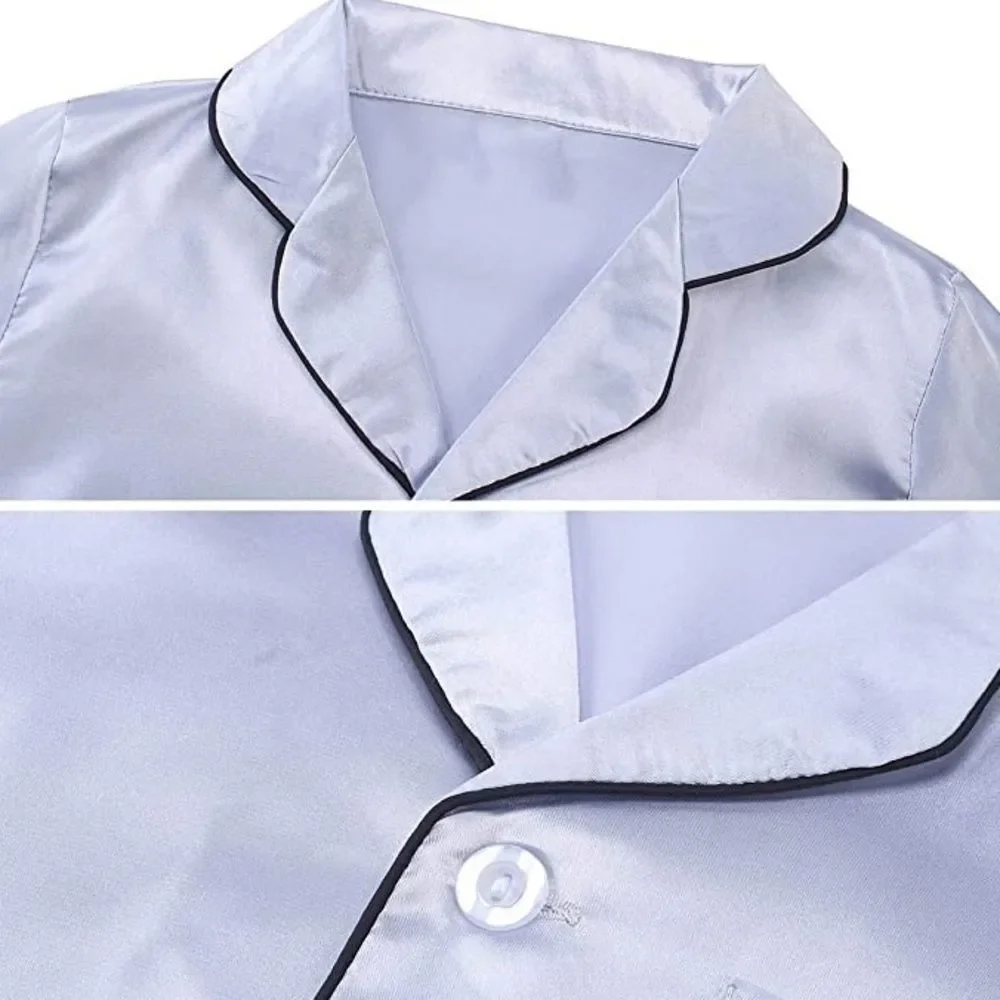 Nwt BOYS GIRLS SILVER UNISEX SATIN PAJAMA SET - Picture 6 of 8